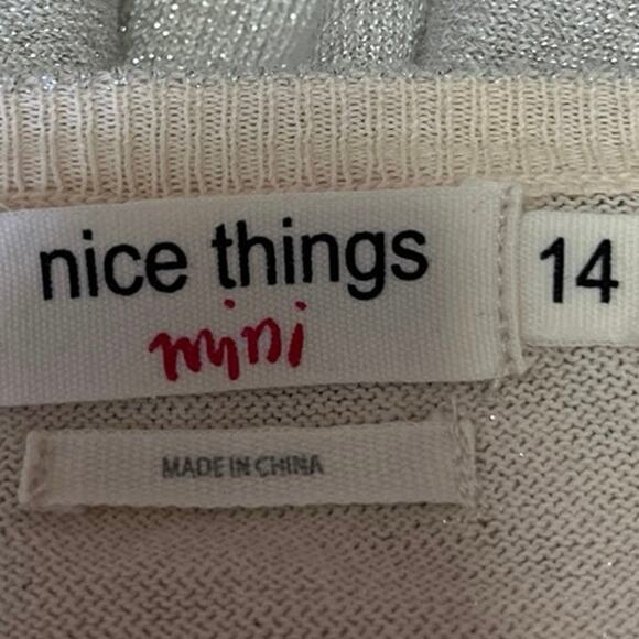 Nice Thing Mini Beige Metallic 3/4 Sleeve Button Crop Cardigan Sweater Top Sz 14 - Picture 4 of 5